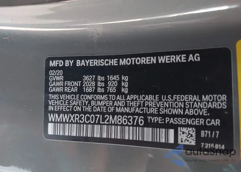 2020 Mini Hardtop Cooper from USA, damaged, VIN WMWXR3C07L2M86376